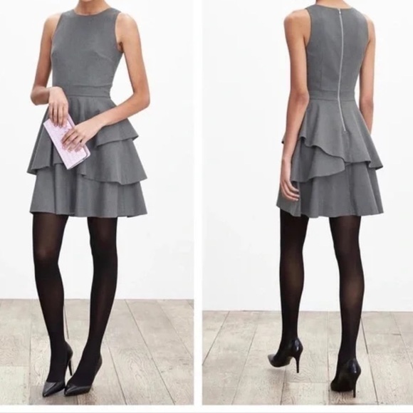 NWT- Banana Republic Charcoal Sweet Layered Align Dress Size 6 - Picture 1 of 12